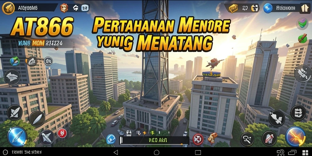 Tampilan gameplay menara dalam AT866 yang mendebarkan dan penuh strategi.