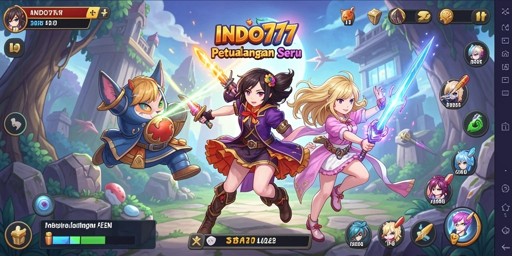 Tampilan gameplay INDO777 yang penuh warna dan dinamis.