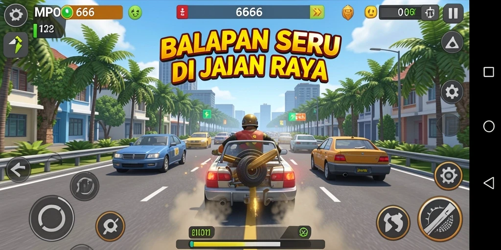 Gameplay seru dari MPO666 yang menampilkan balapan di jalan raya.