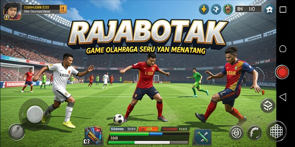 Tangkapan layar permainan <strong>RAJABOTAK</strong> yang menunjukkan aksi seru di lapangan.