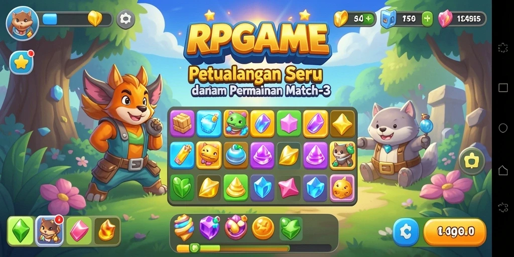 Tampilan gameplay seru dalam RPGAME dengan tantangan Match-3.